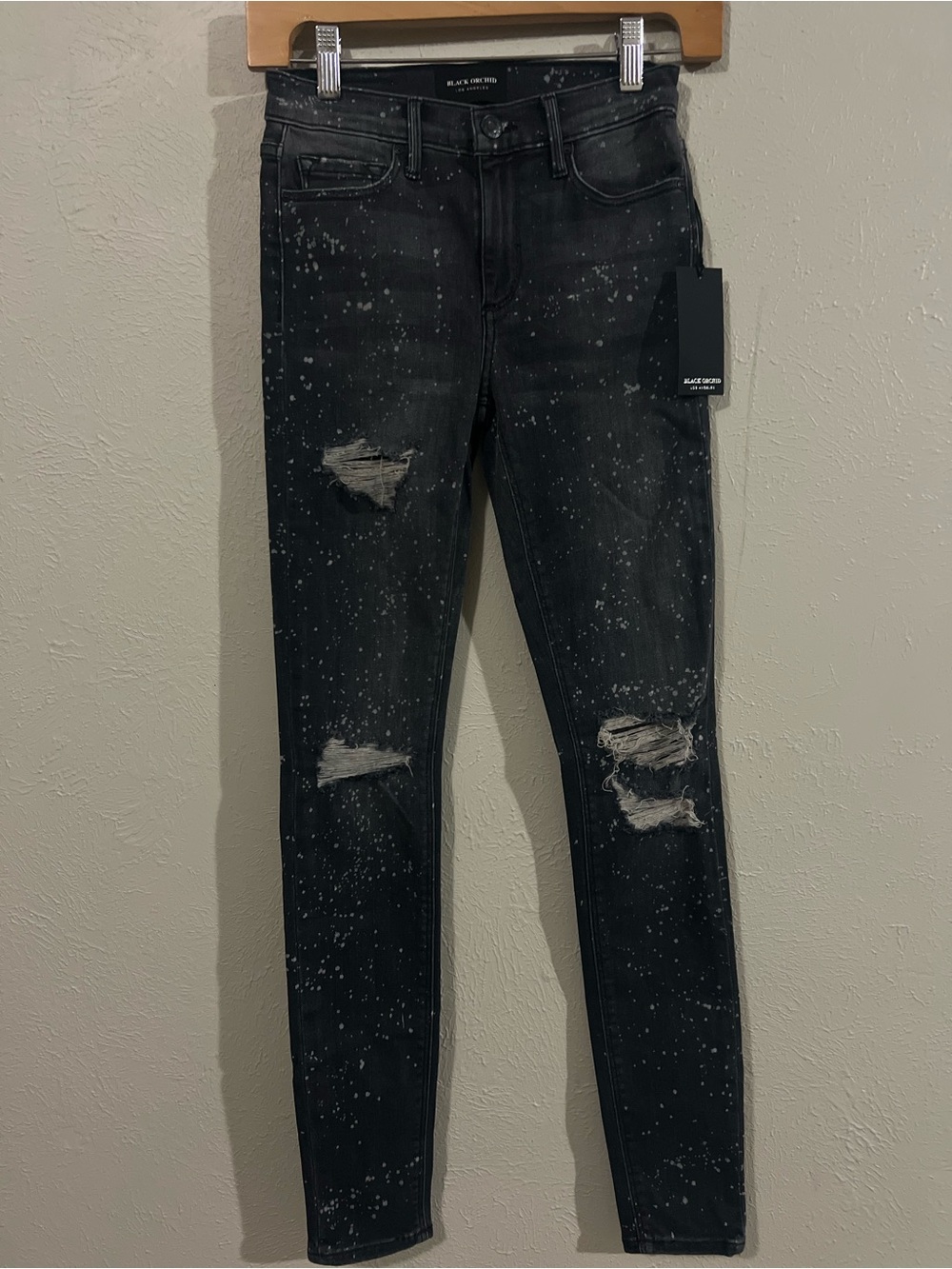 NWT Black Orchid Liquify Giselle Skinny Jeans with Paint-Splatter Detail size 24